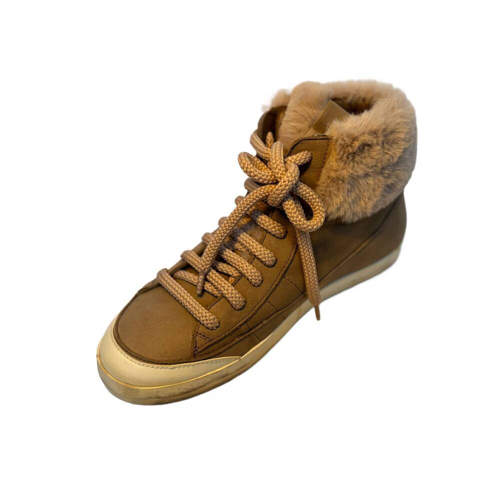 NEW PRIMABASE women's fur high tops sneakers in tan